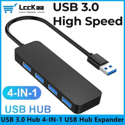 موزع USB 3.0 عالي السرعة بأربع منافذ لنقل البيانات وتوصيل الأجهزة